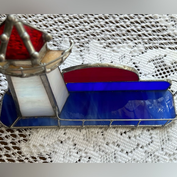 1980 Vintage Lighthouse Stained glass business card holder - Picture 9 of 10